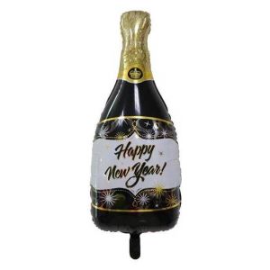 Globo Botella Negra Happy New Year - Inflado (Helio)