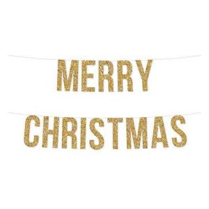 Banner Merry Christmas Glitter Dorado