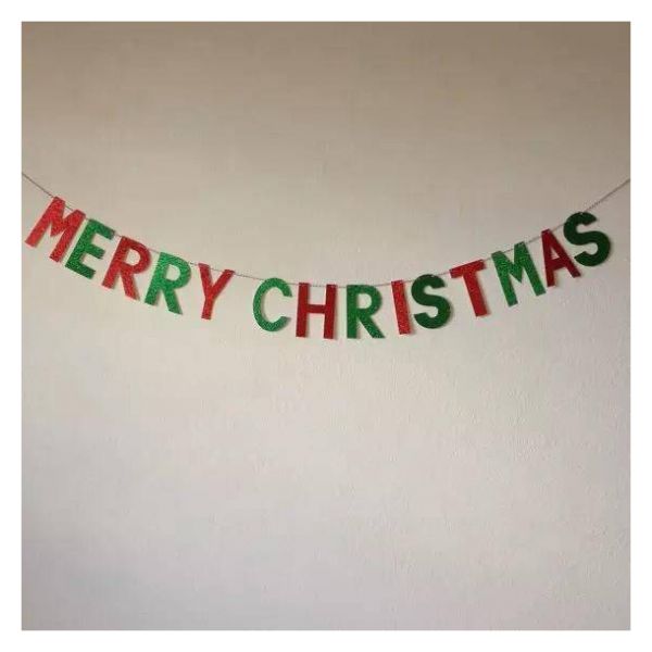 Banner Merry Christmas Glitter Dorado